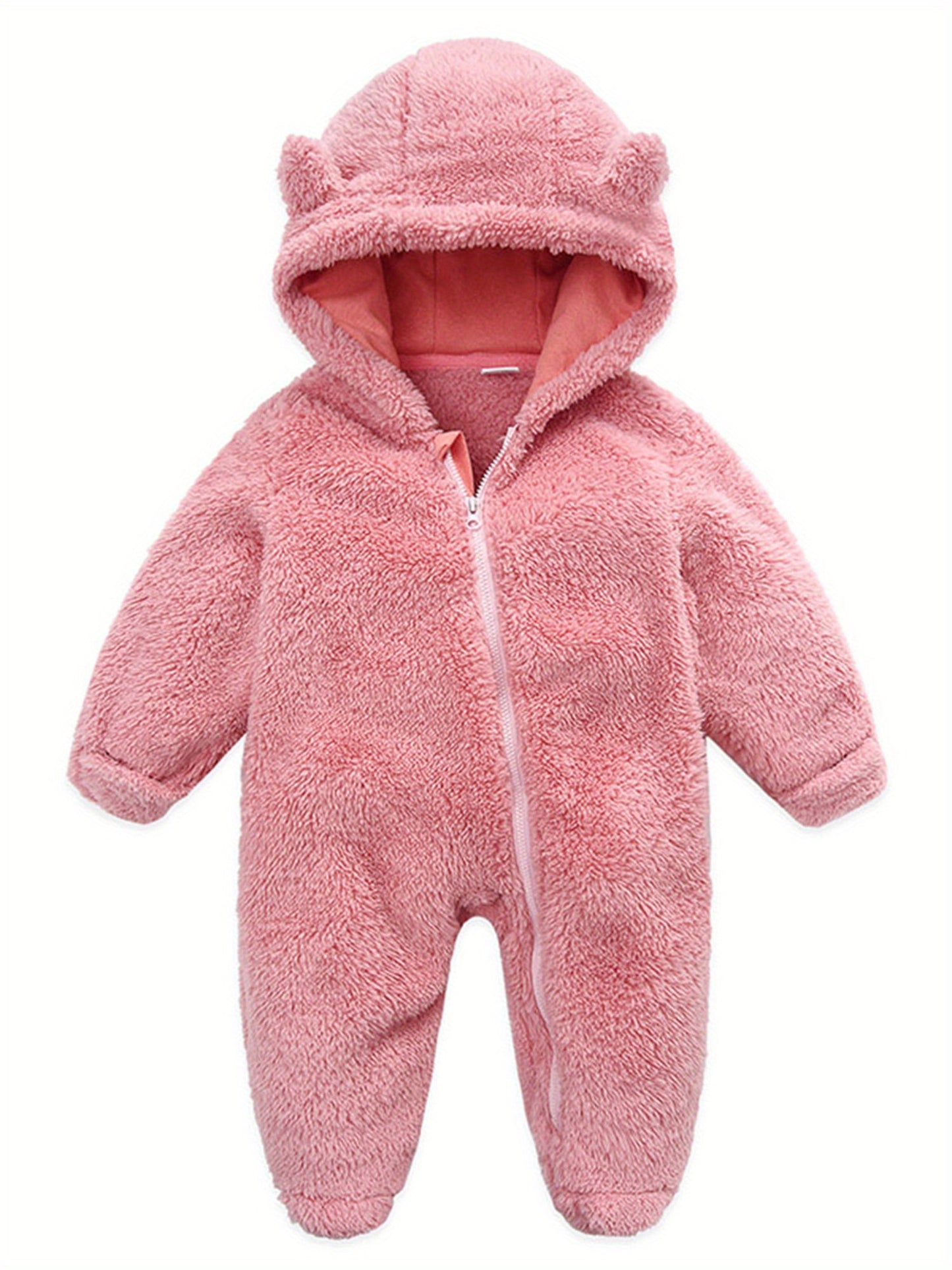 Baby Girl Boy Fleece Snowsuit Bear Jumpsuit Hooded