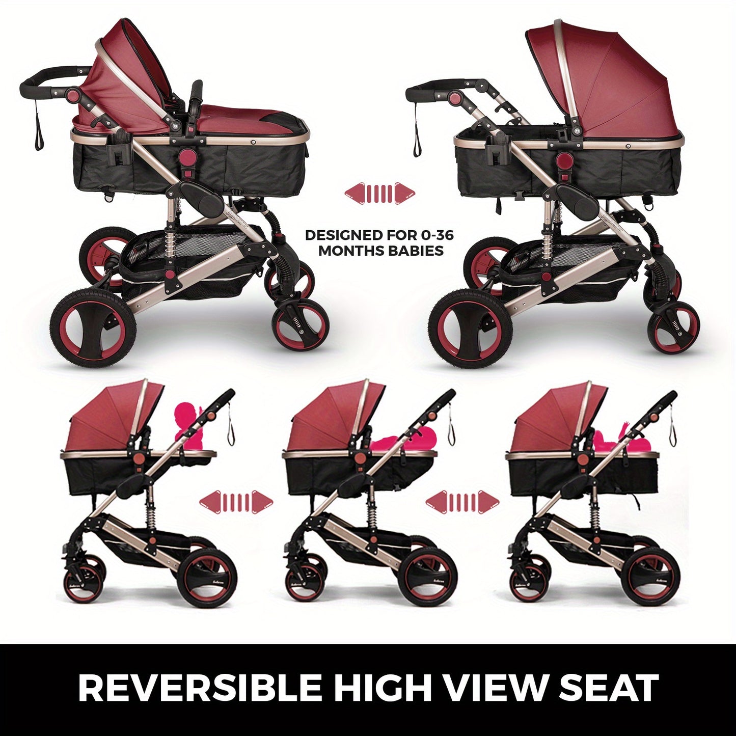 VEVOR 3 in 1 Portable Infant Strollers Jogger Stroller