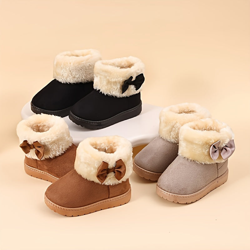 Trendy Cute Bowknot Decor Plus Fleece Snow Boots For Girls