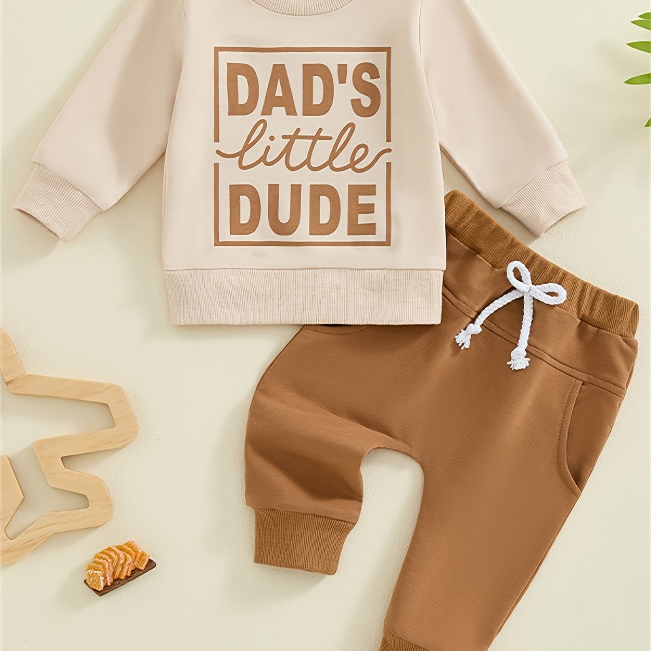 Baby's "Mama's Little Man" Print Sweatshirt & Casual Pants Outdoor Set