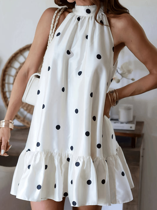 Women's Elegant Halter Neck Sleeveless Polka Dot Dress