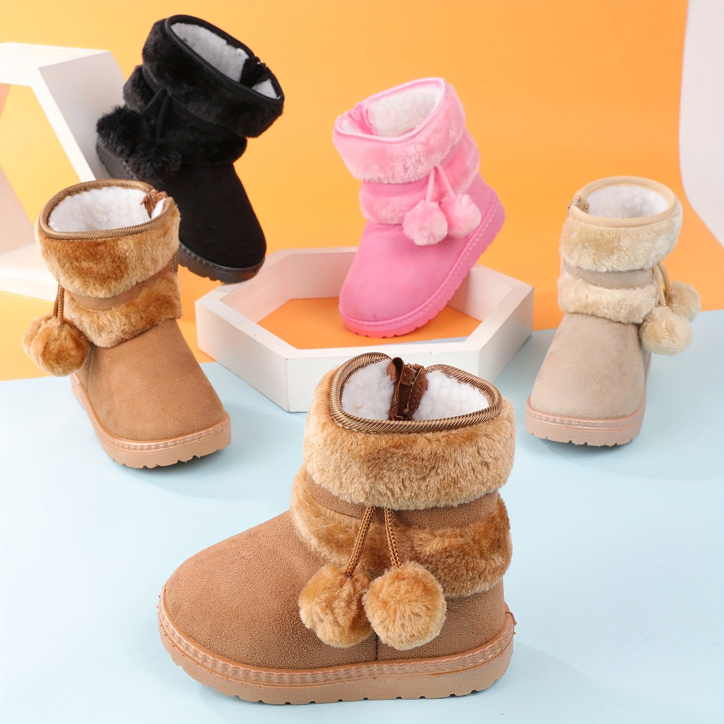 Cute Plush Ball Comfortable Boots For Girls