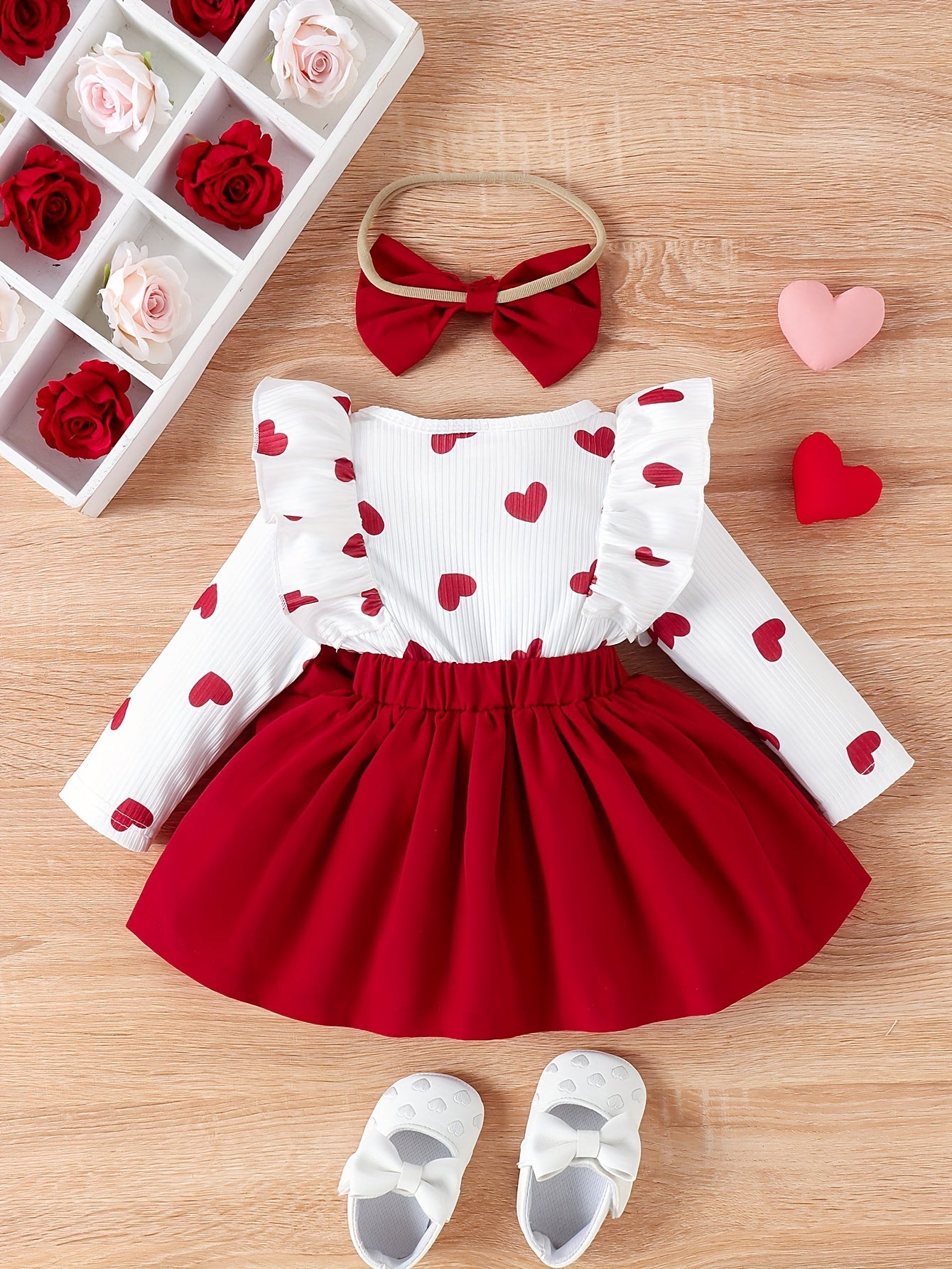 Baby Girls Exquisite & Comfortable Love Print Long Sleeve Color Block Dress For Banquet