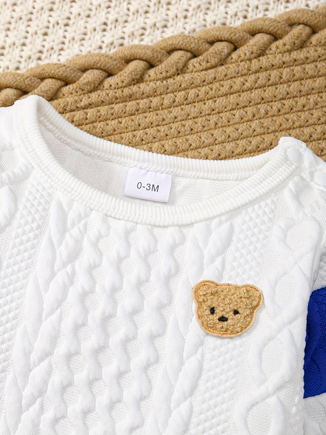 Baby Boy's Bear Applique Cable Knit Long Sleeve Onesie & "Mama's Boy" Embroidered Pants Set