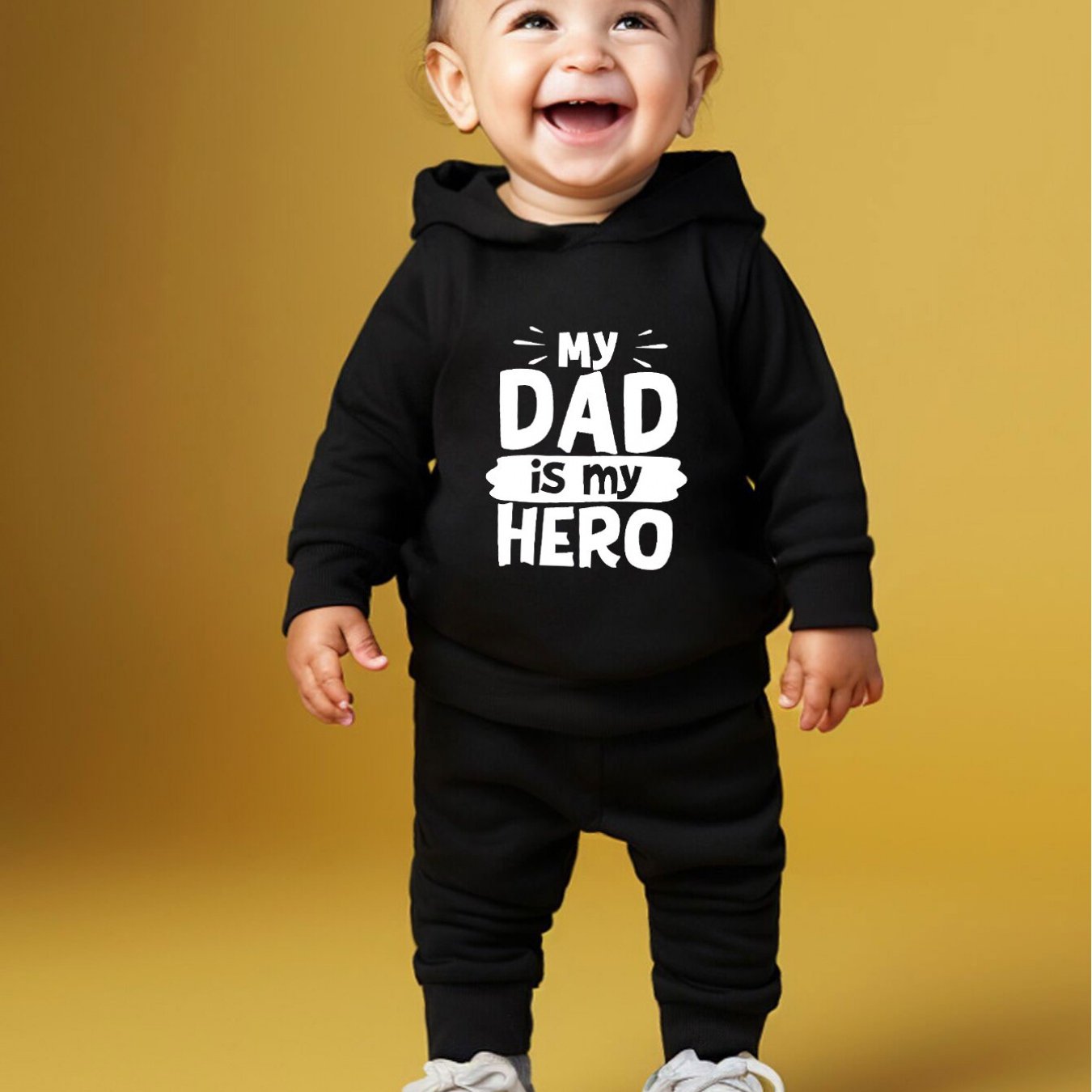 DAD IS MY HERO Print Long Sleeve Hooded Sweatshirt + Pants Set