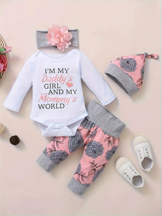 Baby Girls Long Sleeve Bodysuit and Floral Pants Clothes Set