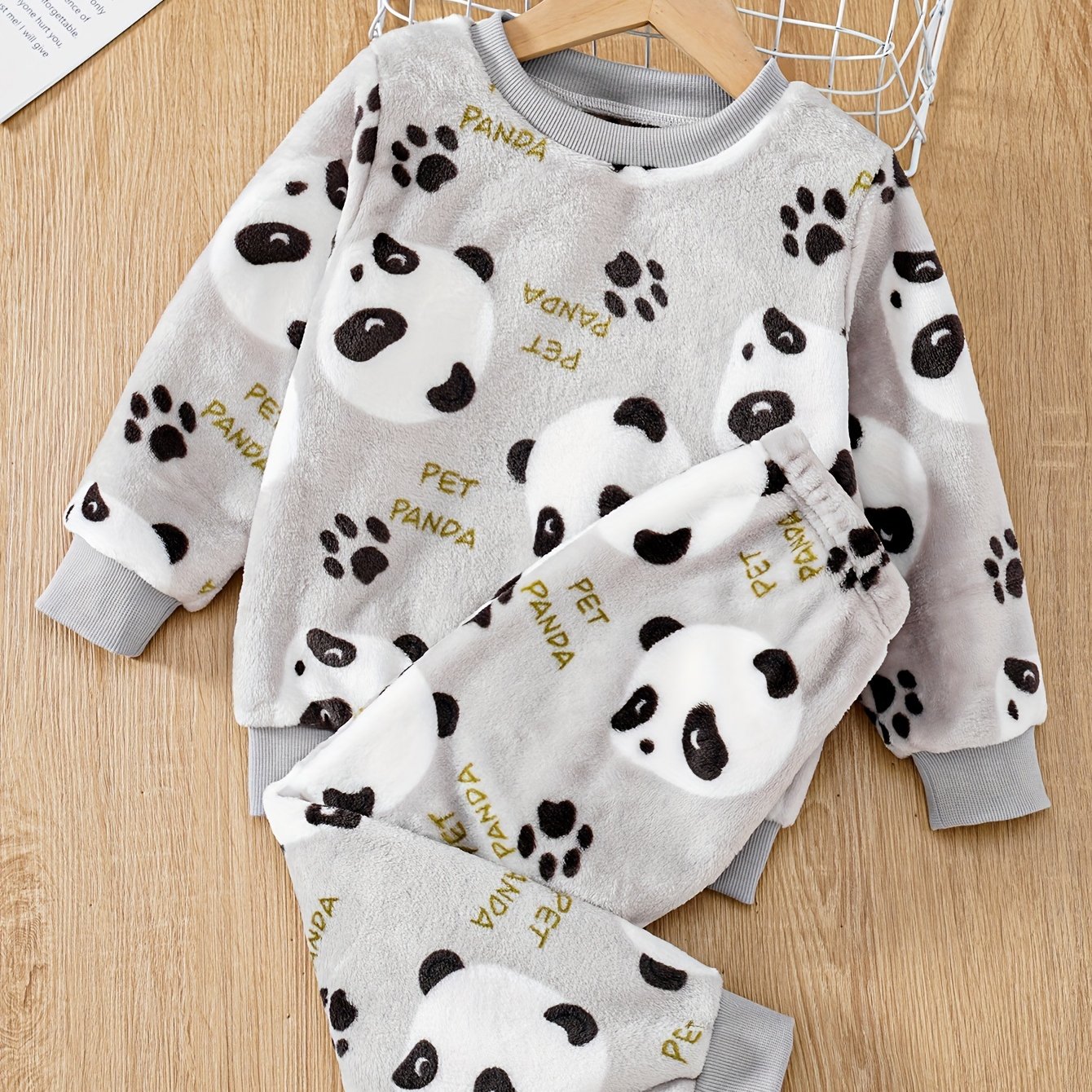 Panda Print Fleece Sweatshirt and Pants Set