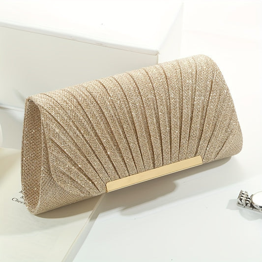 Glitter Envelope Clutch With Pleated Design Ladies Bag