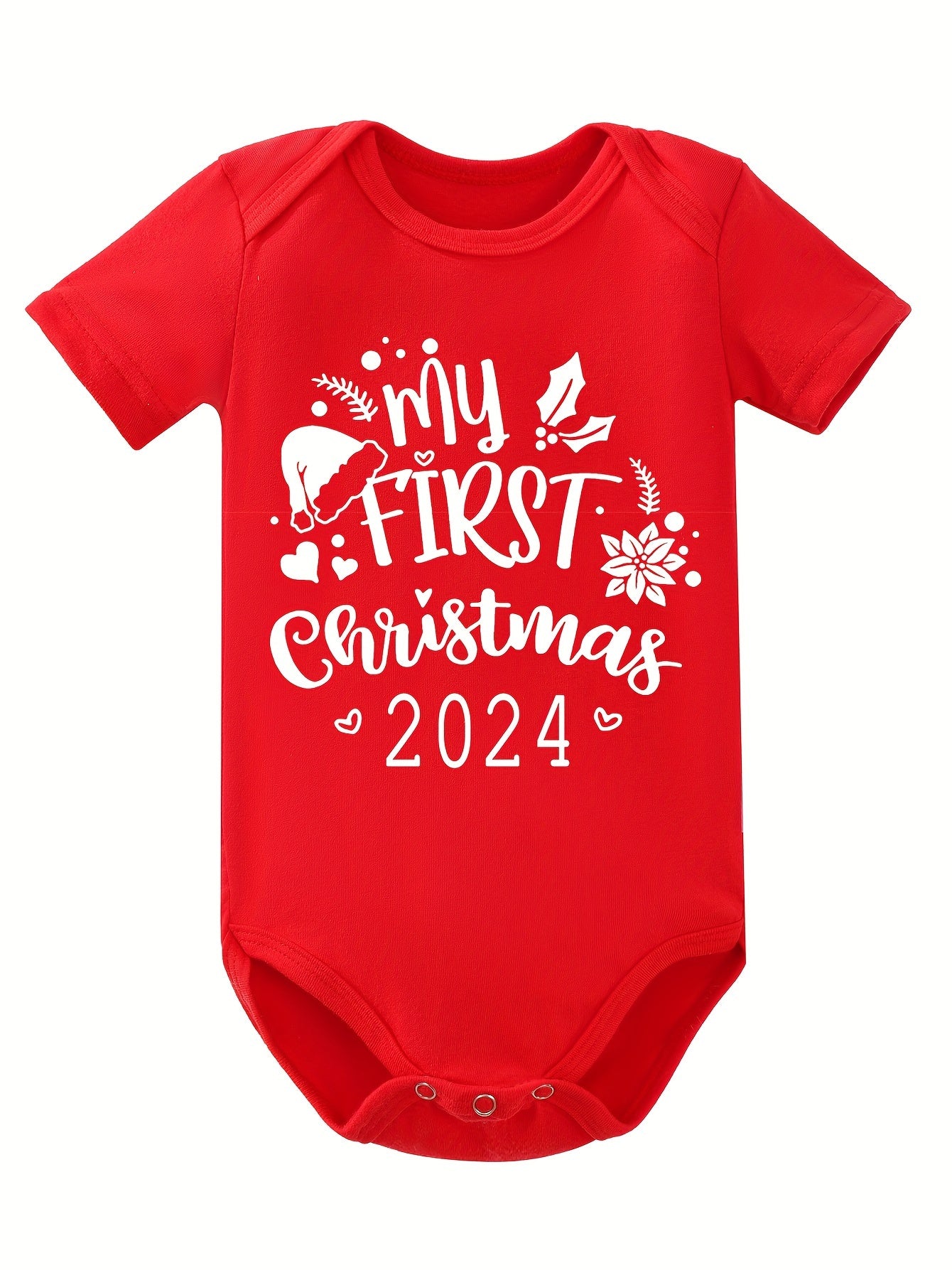 Baby's "2024 My 1st Christmas" Print Casual Cotton Short Sleeve Triangle Bodysuit