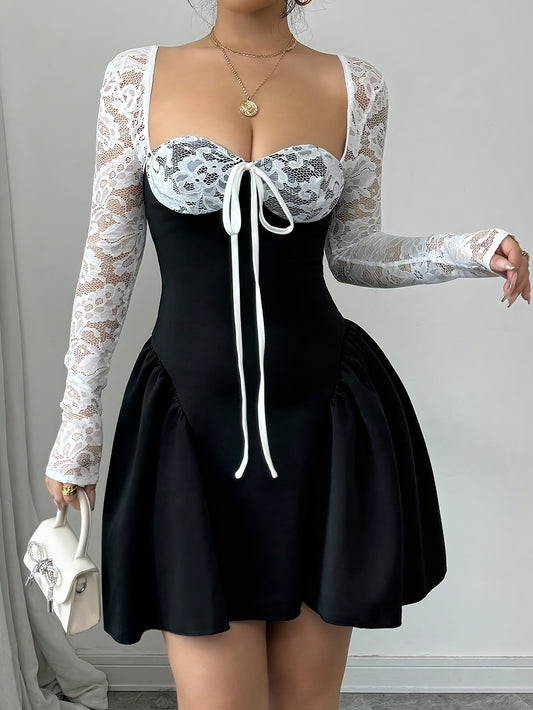 Lace Trimmed Whirl Delight Mini Dress
