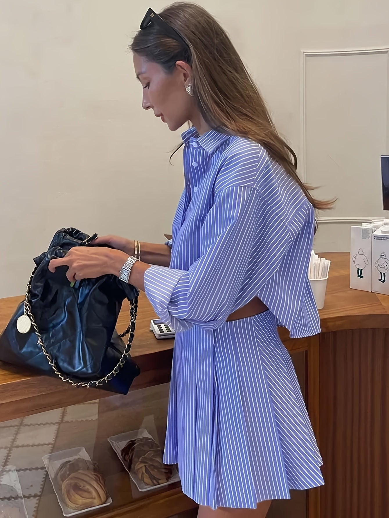 The Modern Pleat Blue Striped Print Set