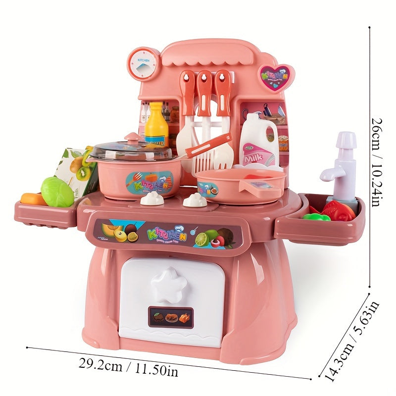 Kitchen Set With Sounds, Lights, Cooking Stove, Sink, And Play Food