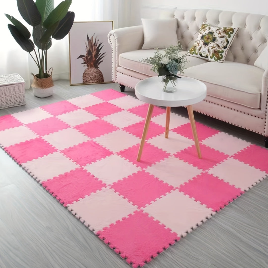 Cute Pink Puzzle Floor Mat Interlocking Fluffy Flooring Tiles