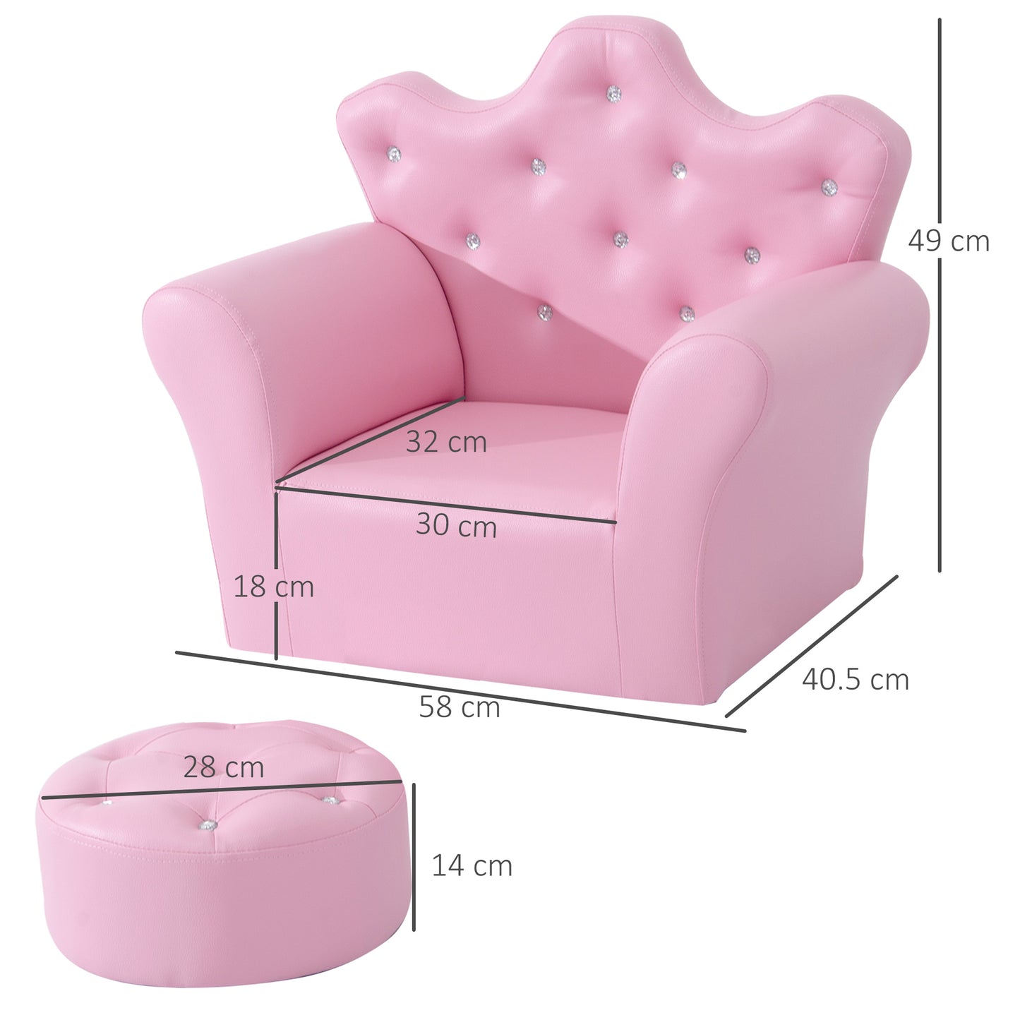 Children Sofa Armchair Chair Seat with Footstool Leather Pink