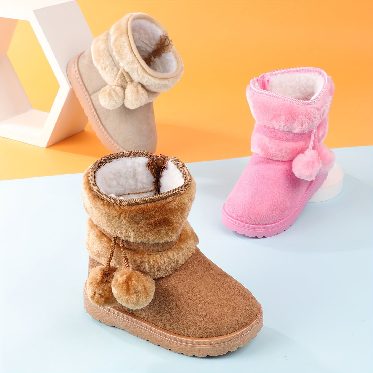 Cute Plush Ball Comfortable Boots For Girls