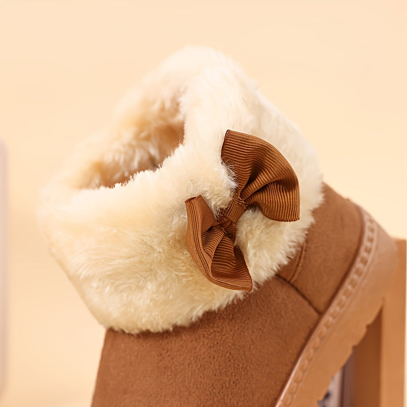 Trendy Cute Bowknot Decor Plus Fleece Snow Boots For Girls