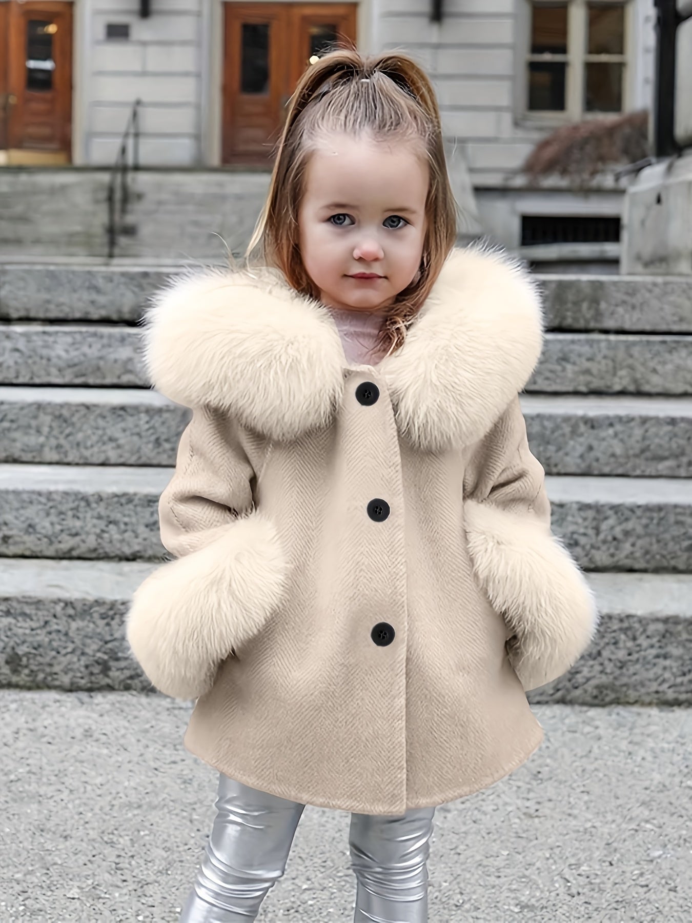 Girls Furry Hooded Coat