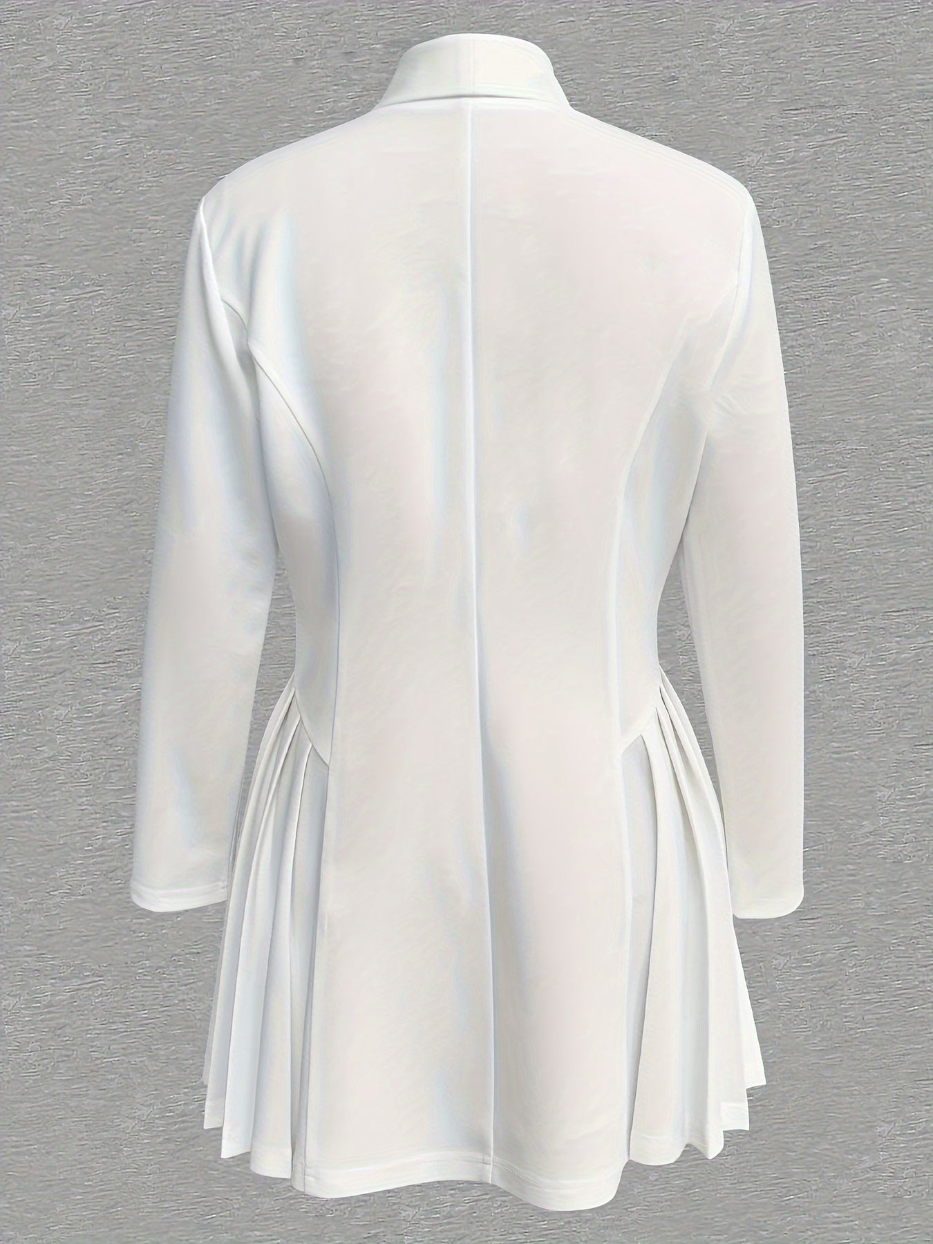 Elegant V-Neck Pleated Button Dress for Women - Solid Color, Polyester & Spandex Blend, Machine Washable