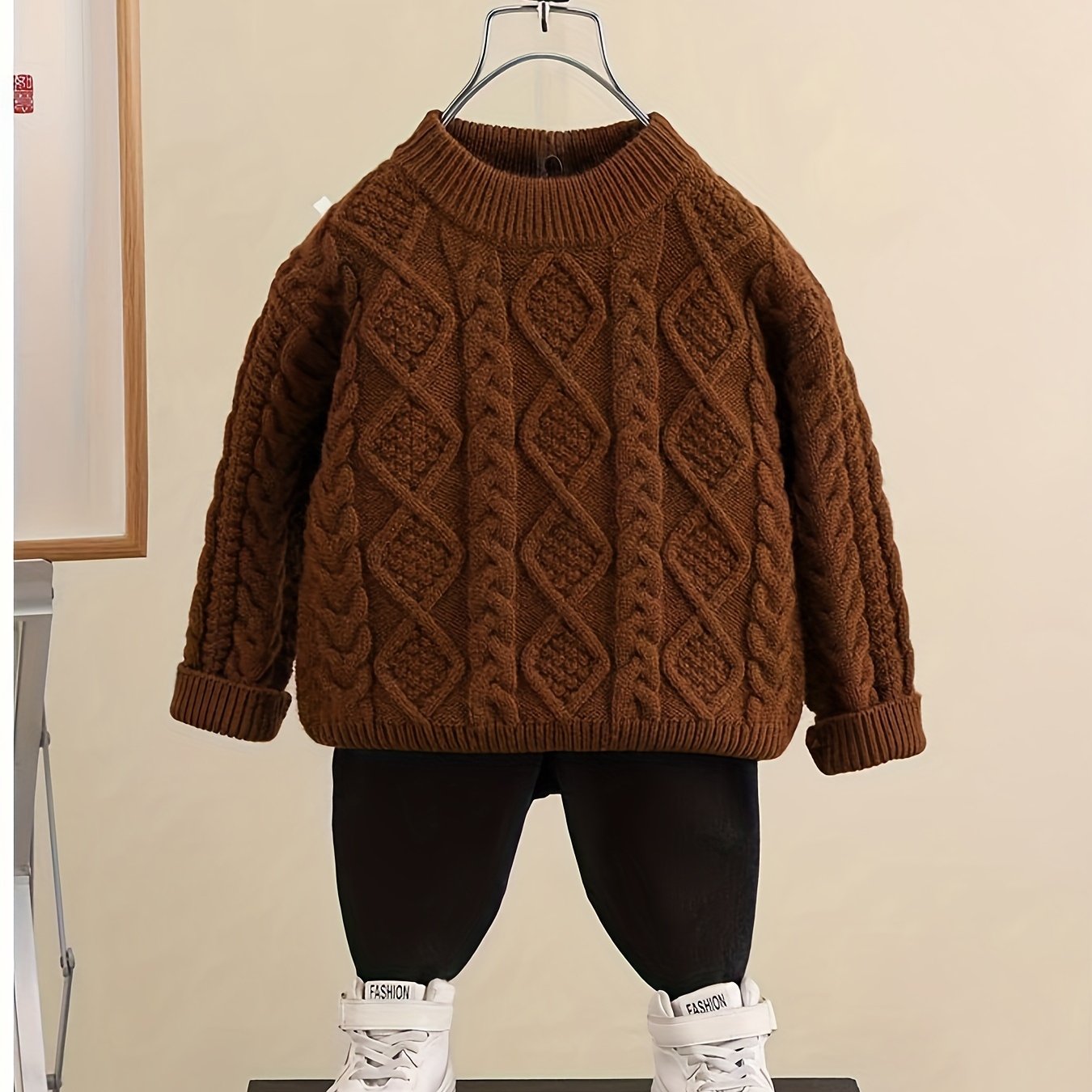 Baby Boy's Trendy Cable Knit Long Sleeves Sweater, Versatile Comfy Outdoor