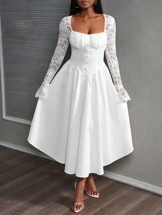Elegant White Lace Flare Sleeve Party Dress