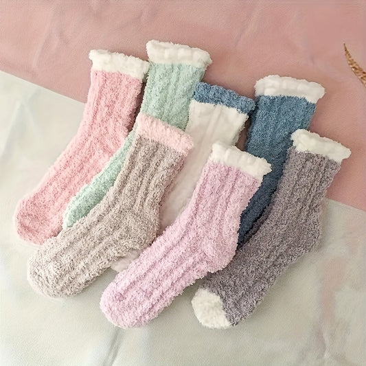 Candy Colored Socks, Fluffy Soft & Warm Floor Slipper Socks For Fall & Winter, Women's Stockings & Hosiery