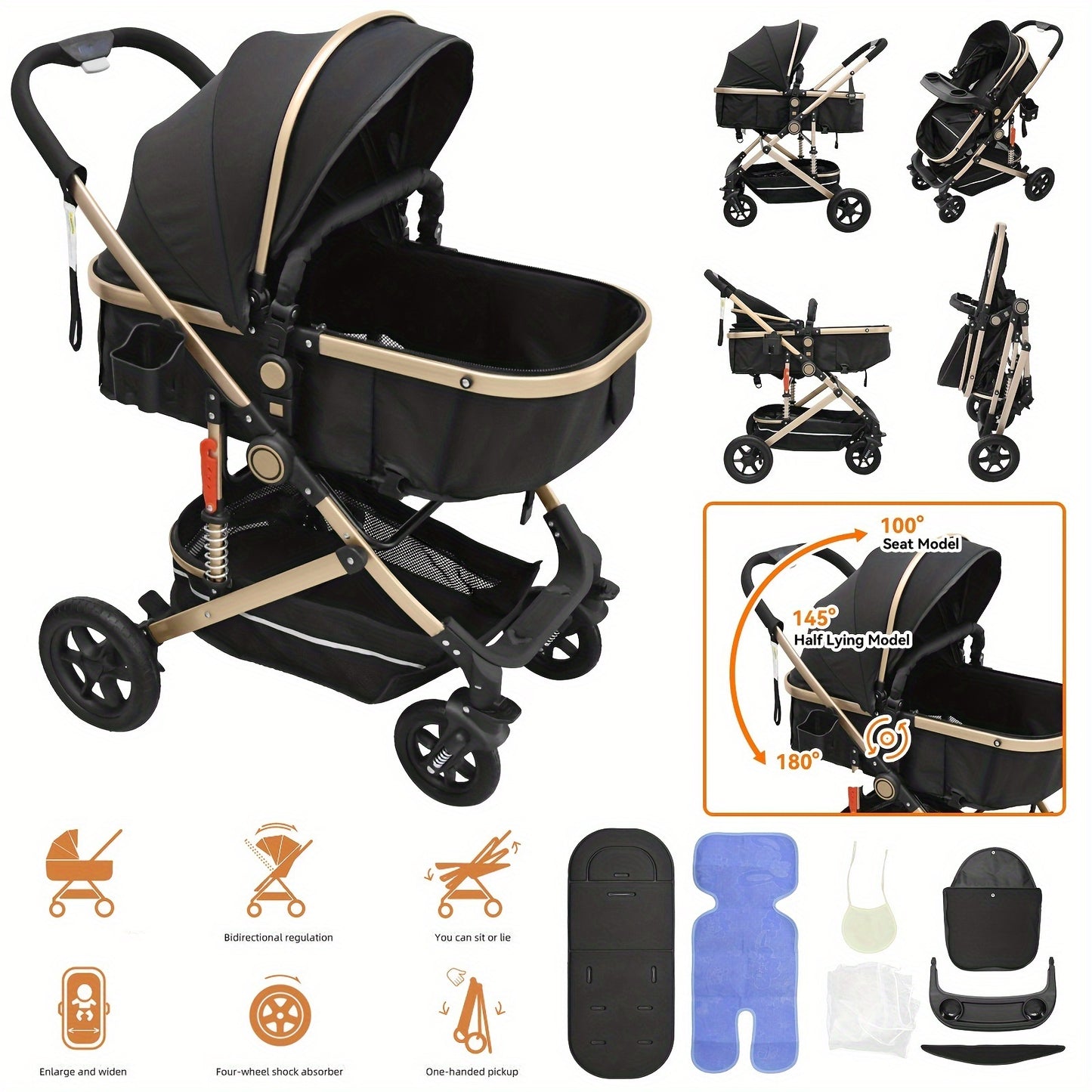 Baby Pram Buggy All In 1 Travel System Pushchair One Size