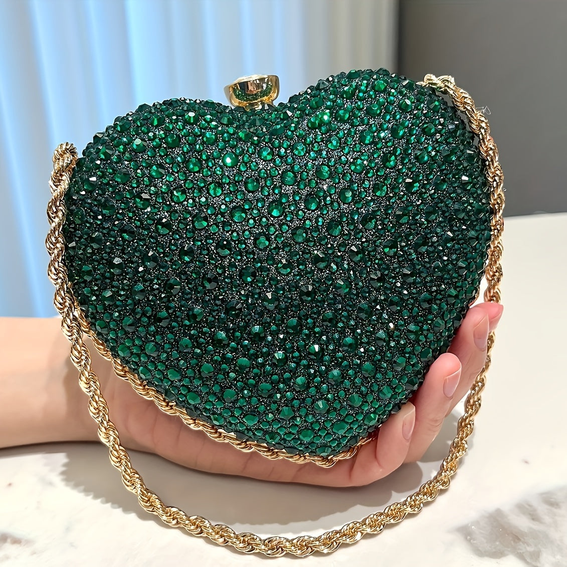 Glamorous Red Heart-shaped Clutch Bag With Diamonds Ladies' Handbags