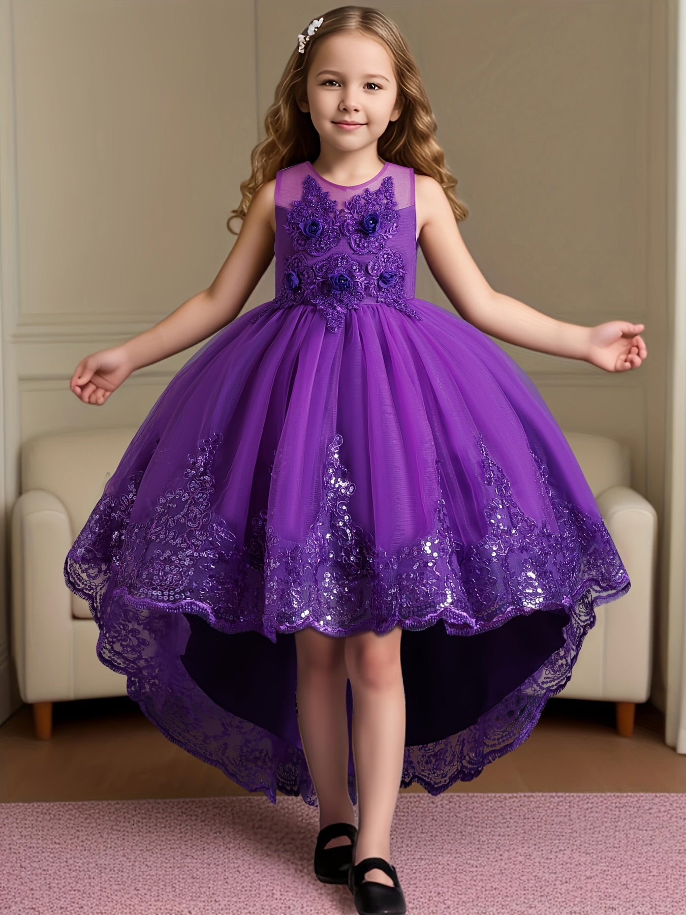 Elegant Embroidered Lace Princess Tutu Dress for Girls