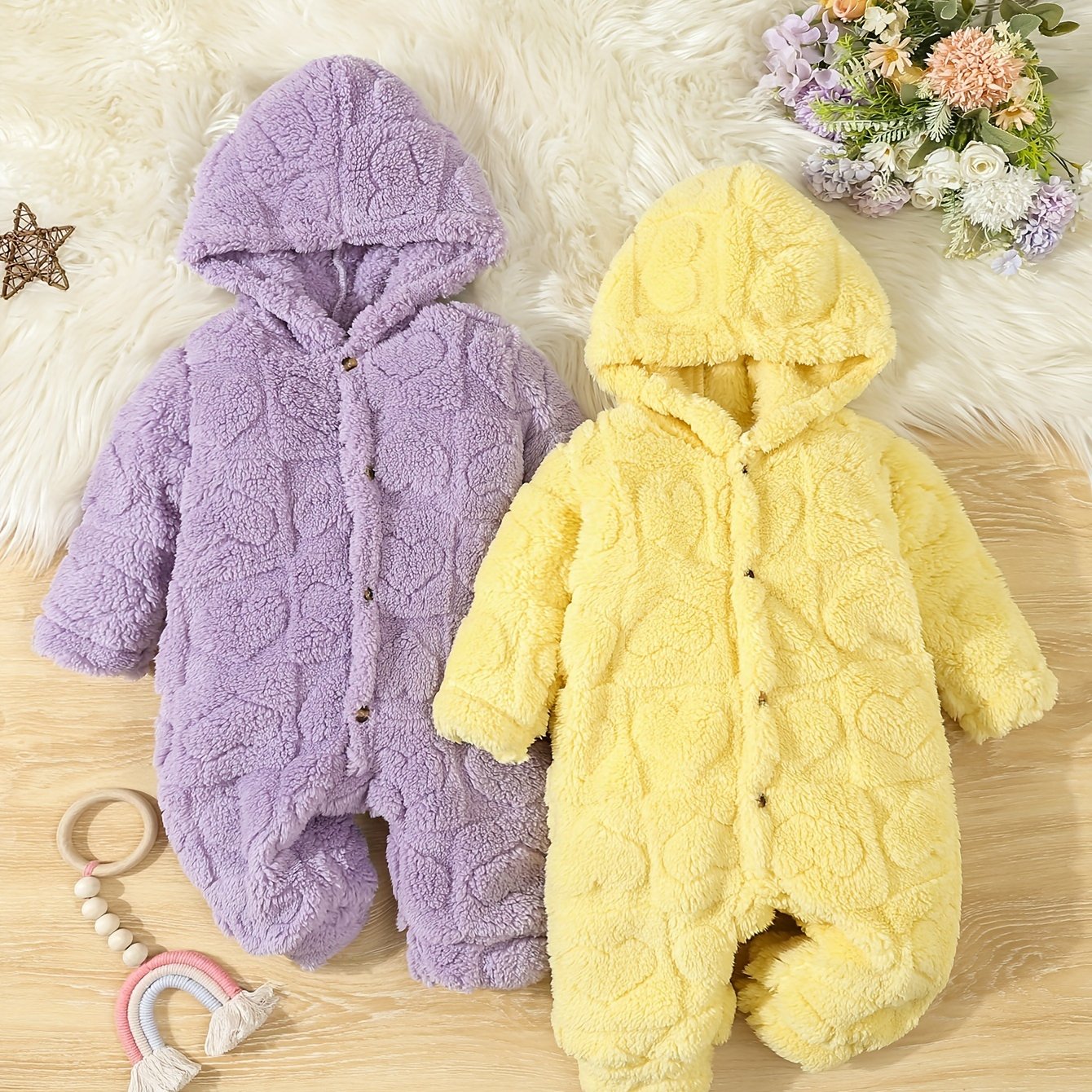 Cozy Fleece Hooded Rompers for Girls