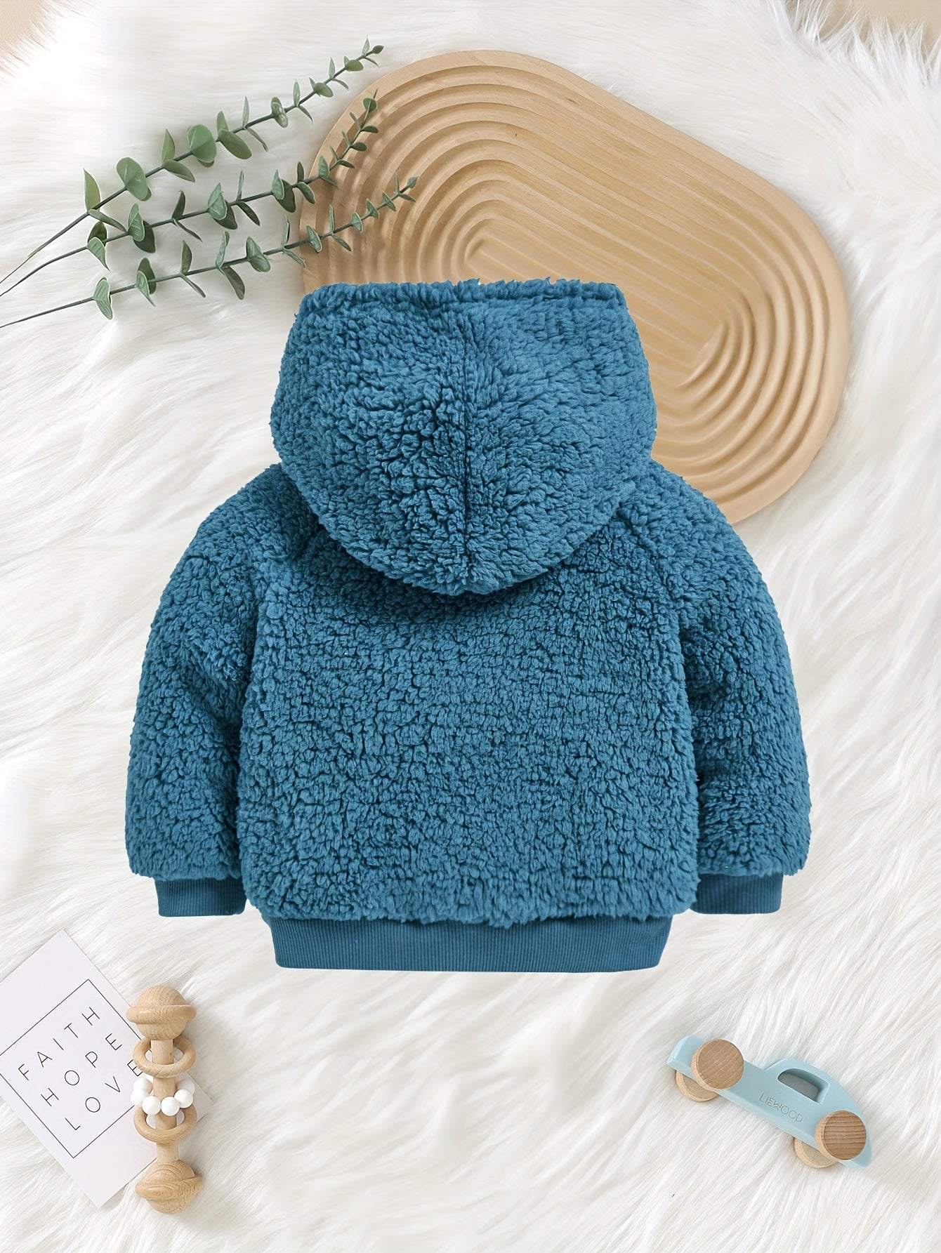 Baby's Cute Monster Embroidery Warm Fuzzy Hoodie & Casual Pants