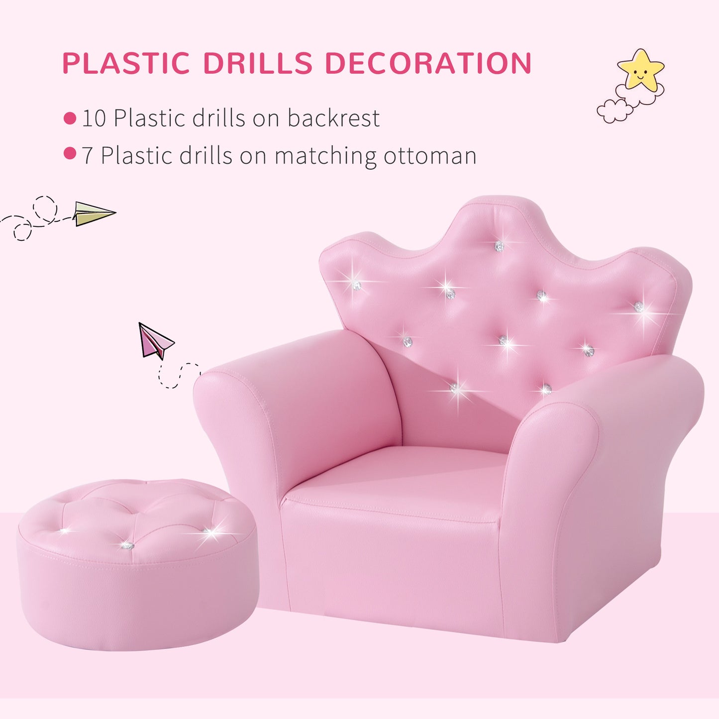 Children Sofa Armchair Chair Seat with Footstool Leather Pink