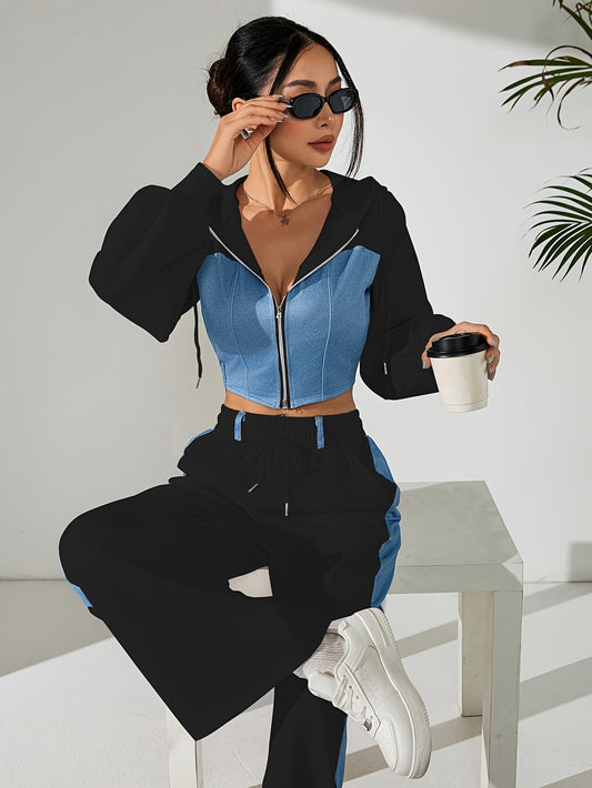 Chic Contrast Zip-Up Suit
