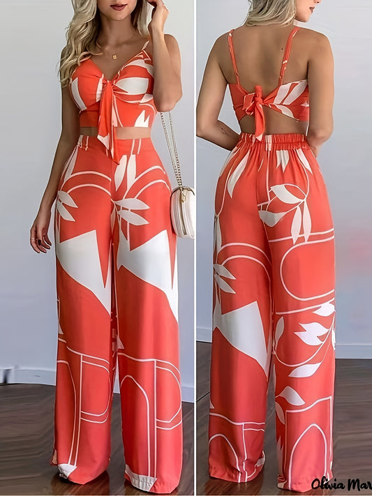Sunset Bloom Co-Ord – Floral Tie Top & High-Waisted Pants