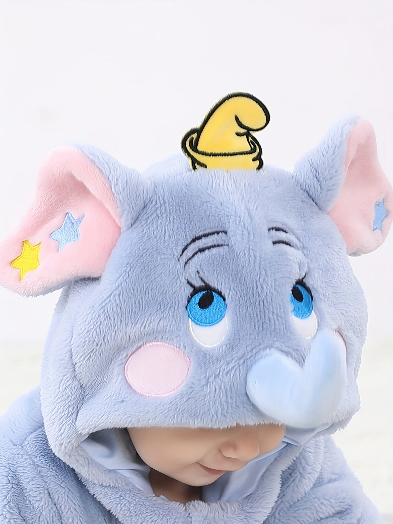 Baby Cute Blue Elephant Hooded Single Layer Onesie