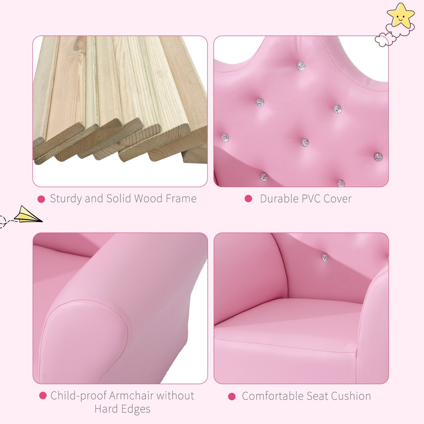 Children Sofa Armchair Chair Seat with Footstool Leather Pink