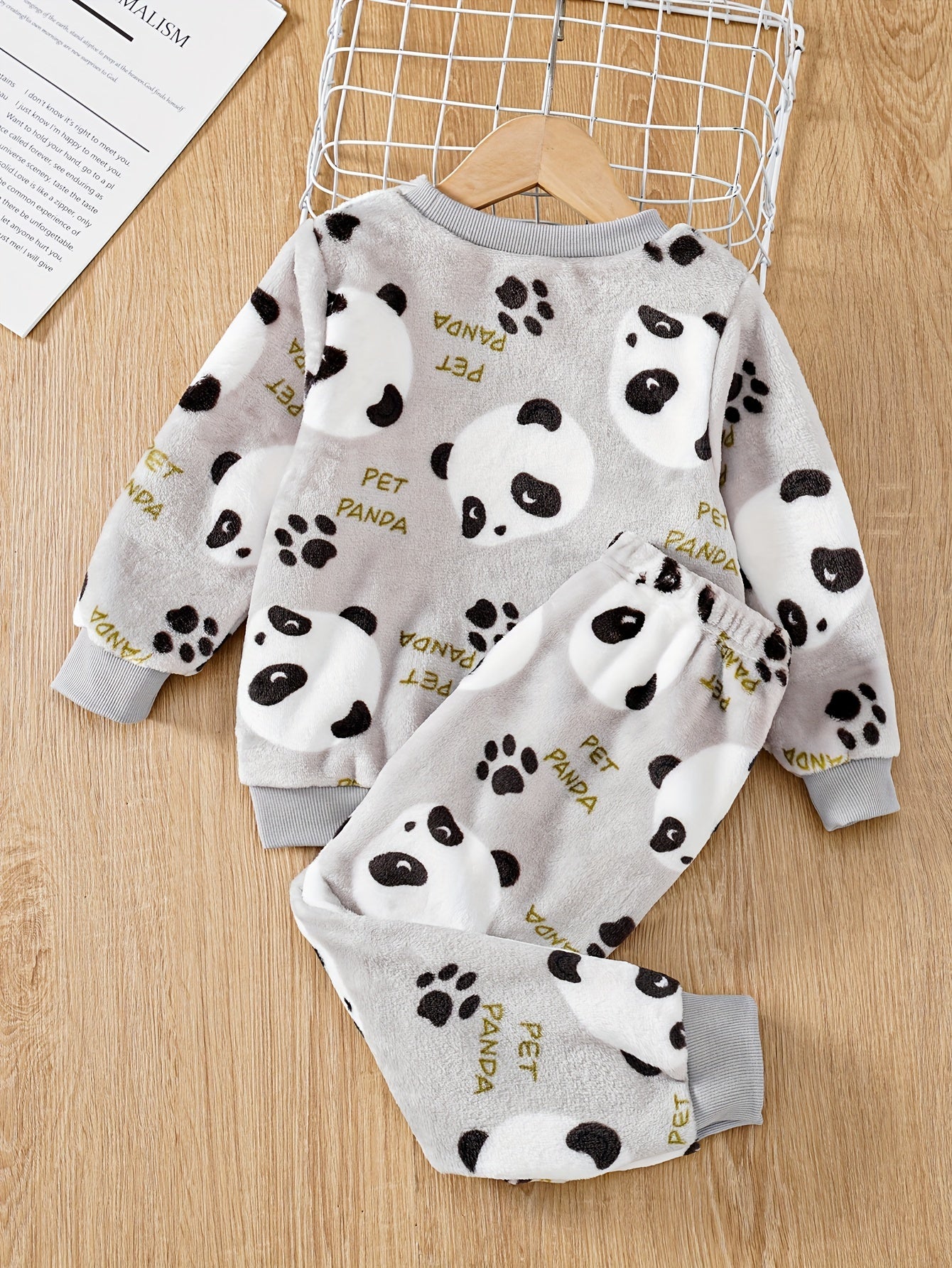 Panda Print Fleece Sweatshirt and Pants Set