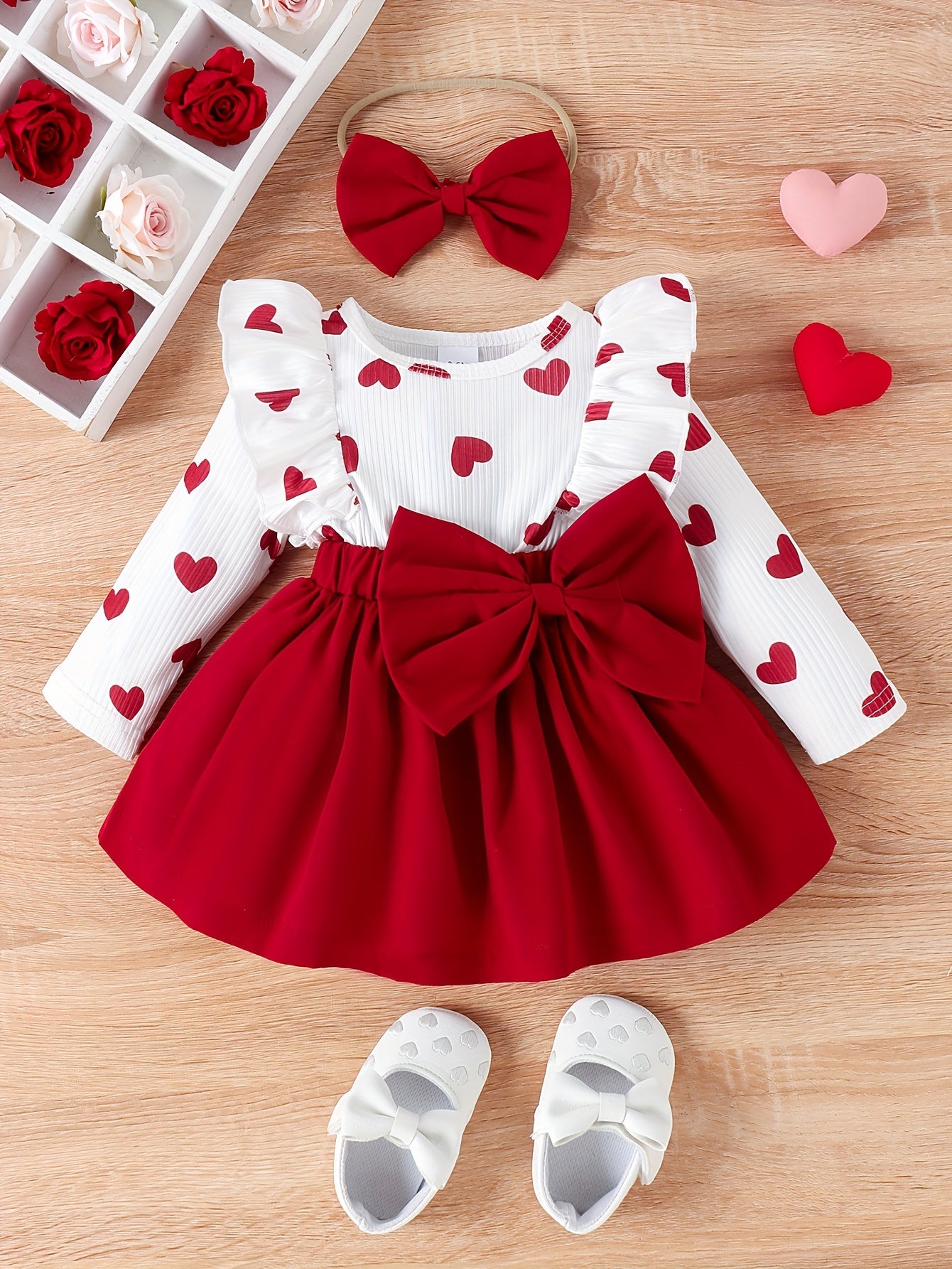 Baby Girls Exquisite & Comfortable Love Print Long Sleeve Color Block Dress For Banquet