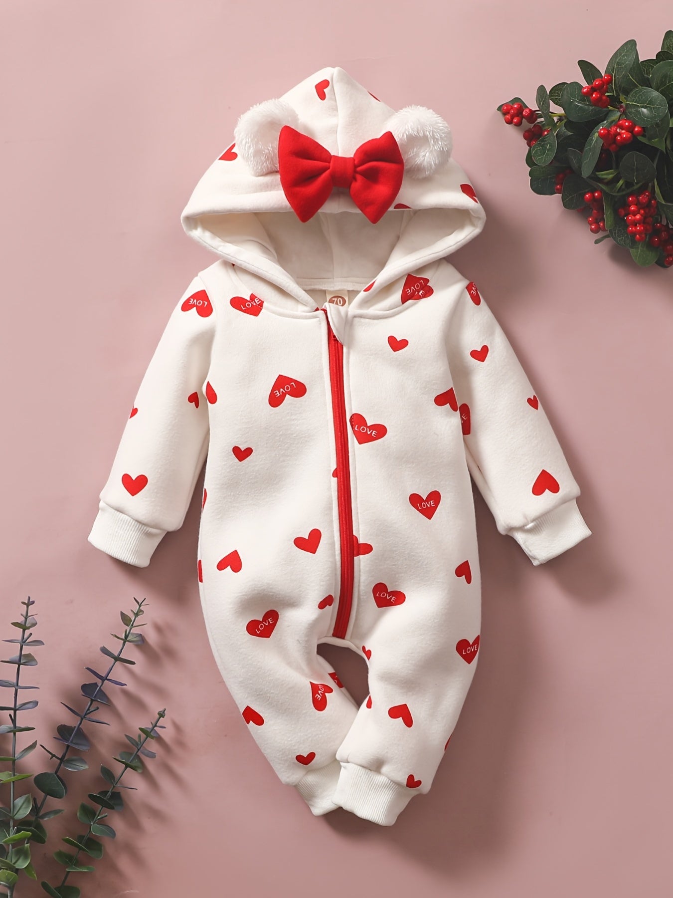 Baby Heart Print Hooded Jumpsuit