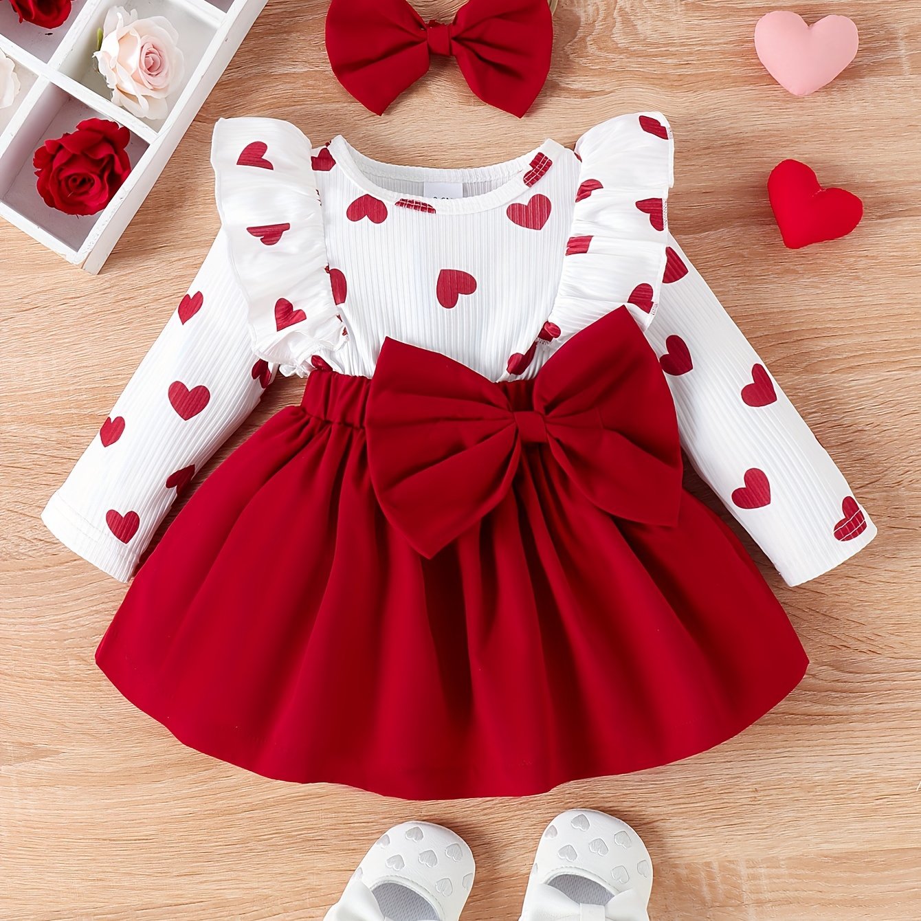 Baby Girls Exquisite & Comfortable Love Print Long Sleeve Color Block Dress For Banquet