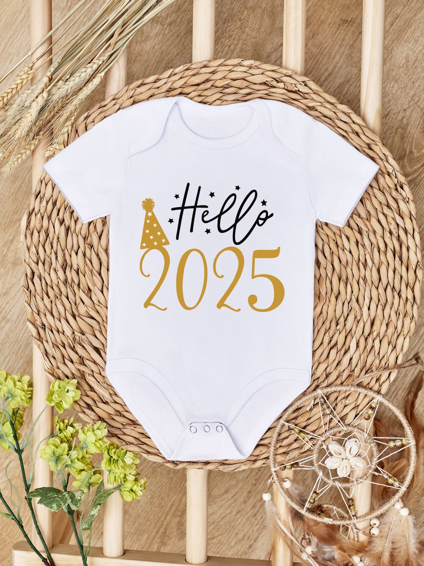 Hello 2025 Pattern Short Sleeve Bodysuit For Baby Boys, Summer Outdoor Clothing