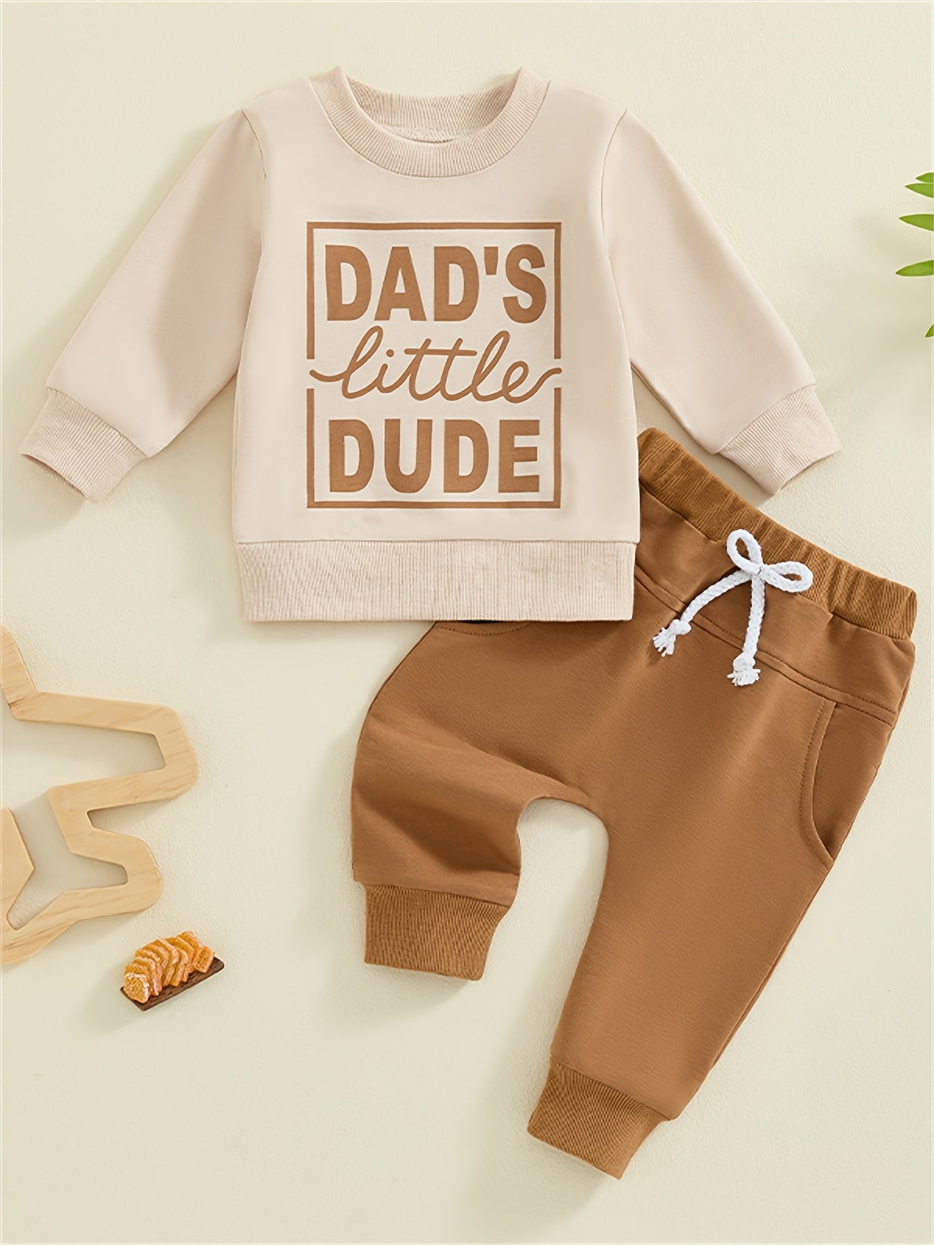 Baby's "Mama's Little Man" Print Sweatshirt & Casual Pants Outdoor Set