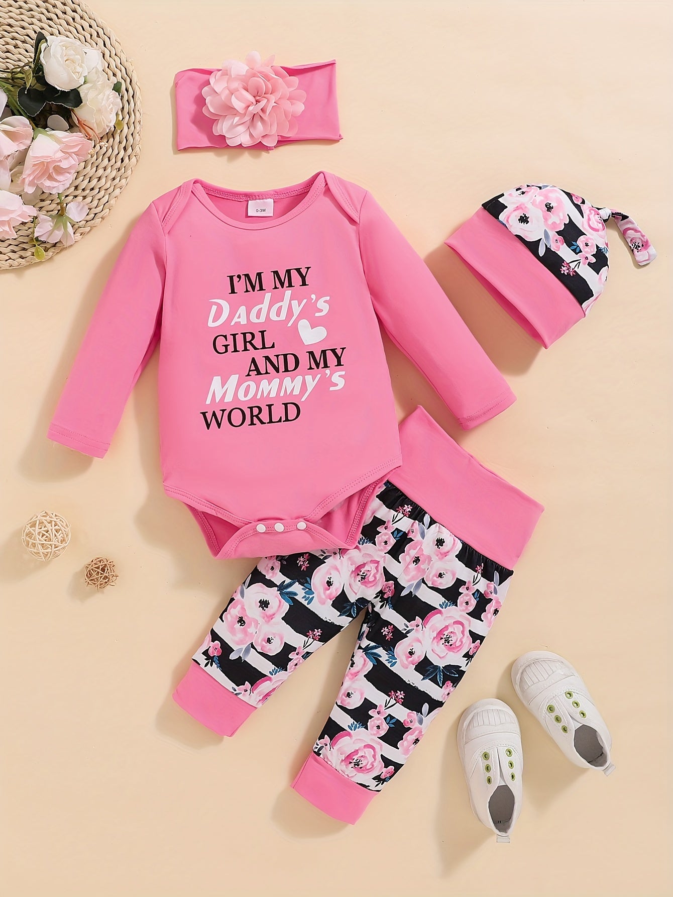 Baby Girls Long Sleeve Bodysuit and Floral Pants Clothes Set