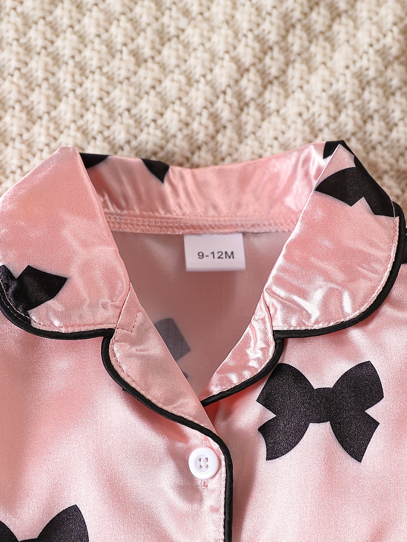 Baby Girl's Elegant Pajama Set, Cute Bow Print Lapel Long Sleeve Shirts & Trousers