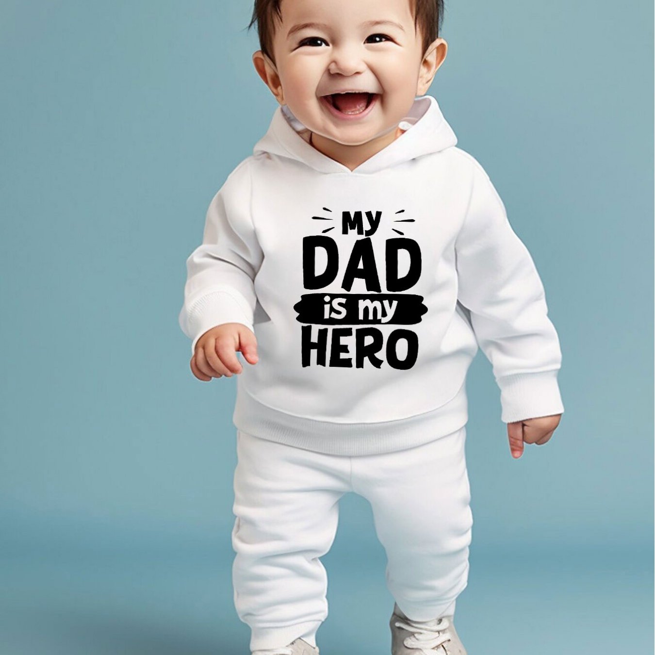 DAD IS MY HERO Print Long Sleeve Hooded Sweatshirt + Pants Set