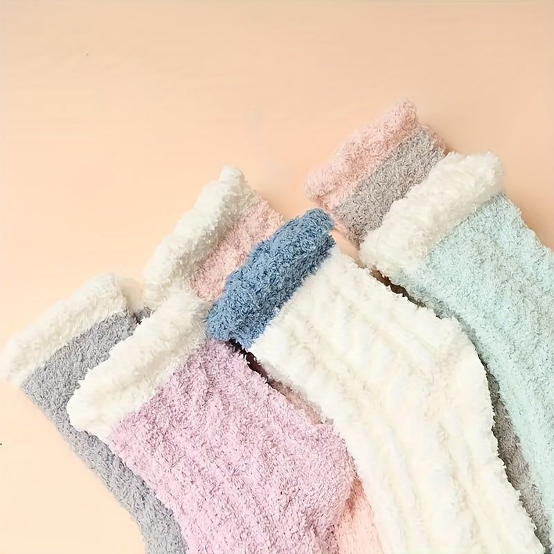 Candy Colored Socks, Fluffy Soft & Warm Floor Slipper Socks For Fall & Winter, Women's Stockings & Hosiery