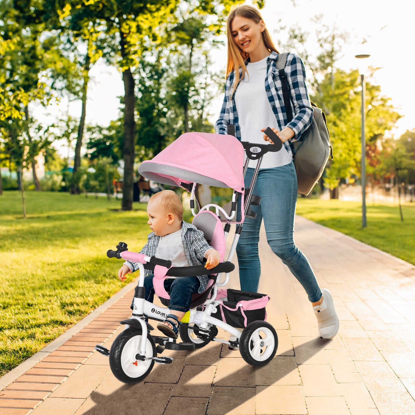 Kids Tricycle, Pedal Push Bike w/ Push Handle, Removable Canopy