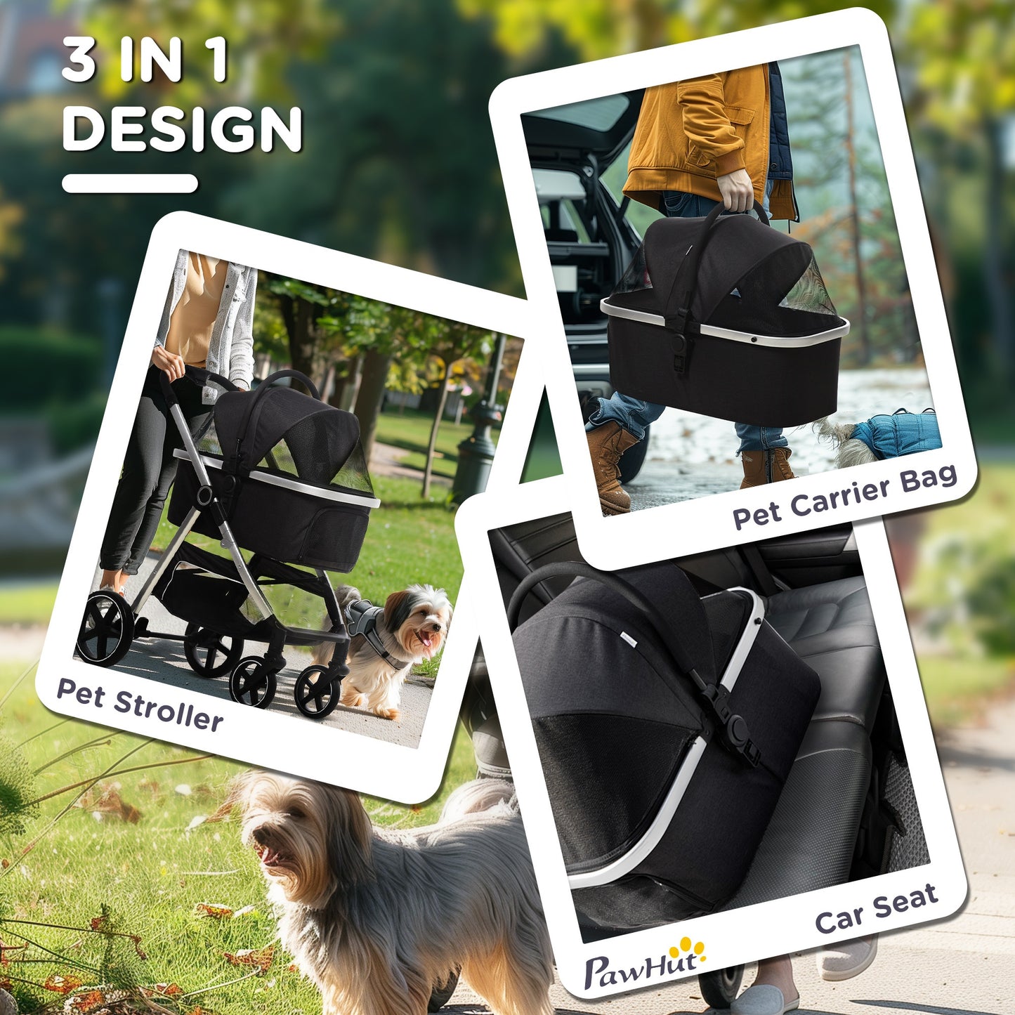 One-Click Foldable Pet Stroller, Detachable Dog Cat Travel Pushchair, Car Seat