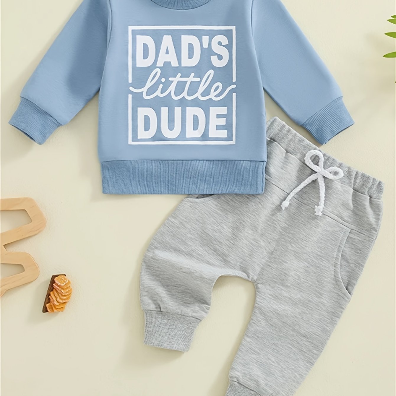 Baby's "Mama's Little Man" Print Sweatshirt & Casual Pants Outdoor Set