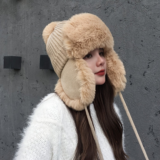 Thicken Plush Furry Ear Protection Thermal Bomber Hat, Fall Winter Keep Warm Soft Comfortable Earflap Warm Hat