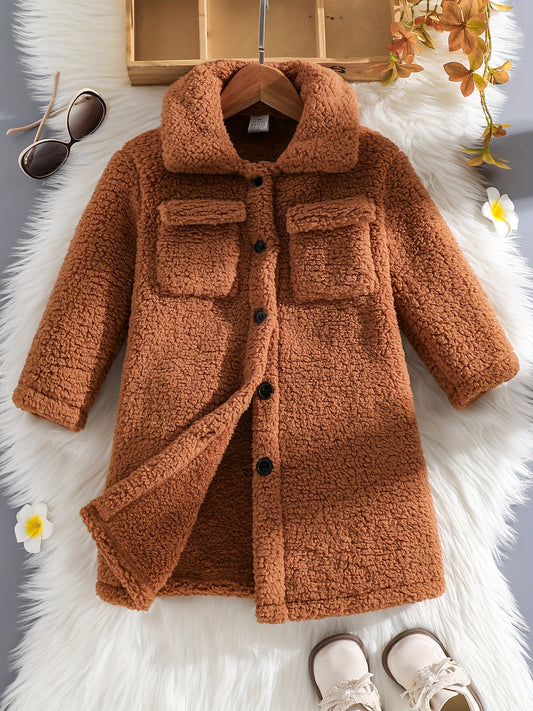 Girls Warm & Fashion Button-up Teddy Coat